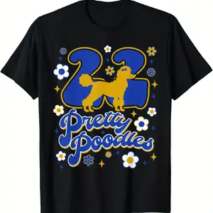 Sigma Gamma Rho Sorority Sisterhood T-Shirt - Black Cotton Knit with Vibrant "Pretty Poodles" Print, Casual Round Neck Tee for All Seasons, Machine Washable, Everyday Tshirt | Vibrant Print Top | Glossy Texture Casual S