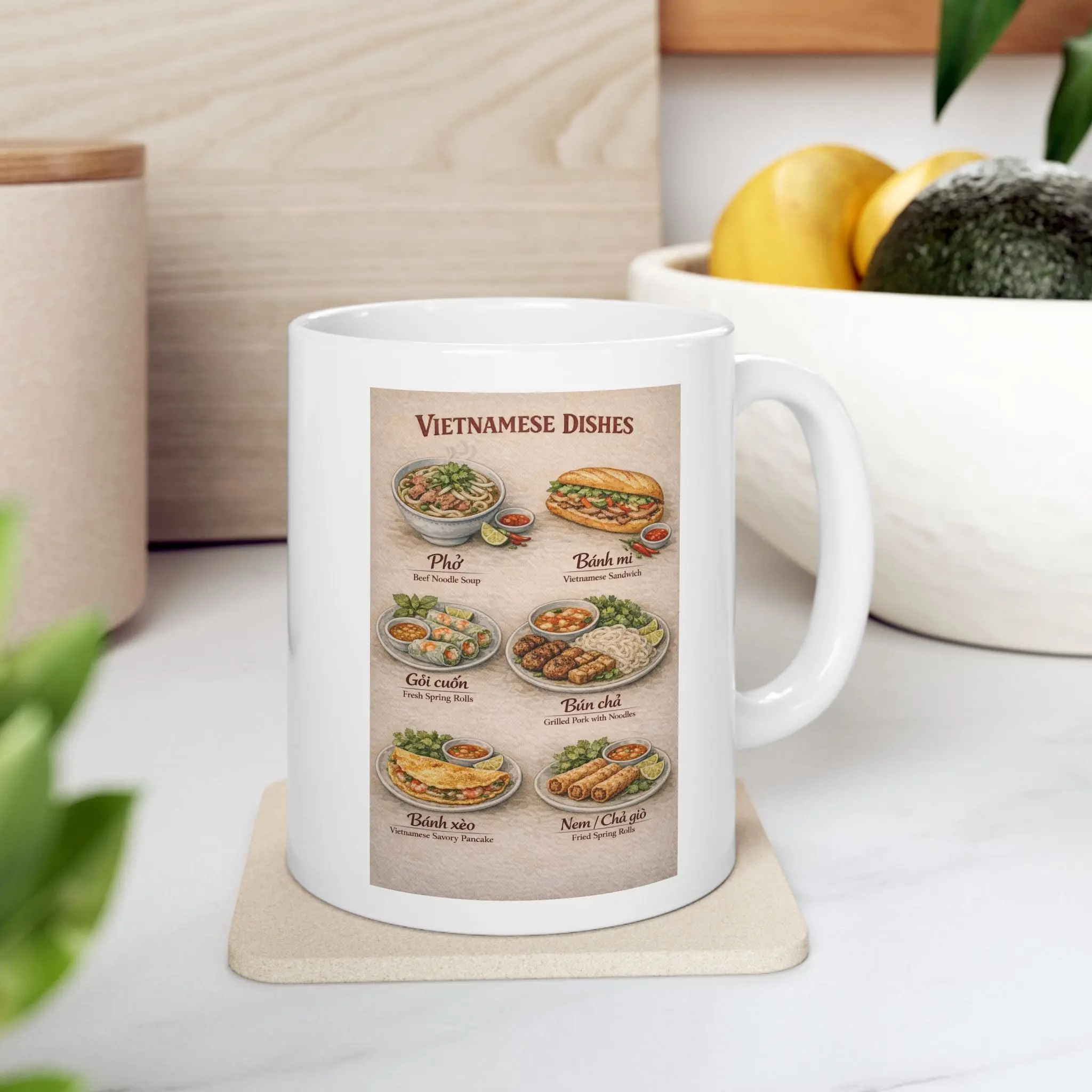 Vietnamese Dishes Ceramic Mug, Vietnamese Food Coffee Mug, Vietnam Travel Gift