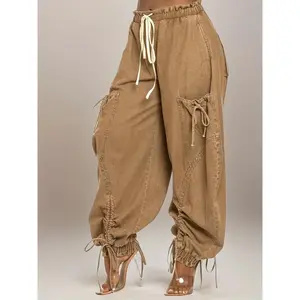 Womens Baggy Jeans Women'S Fashionable Drawstring Lace-up