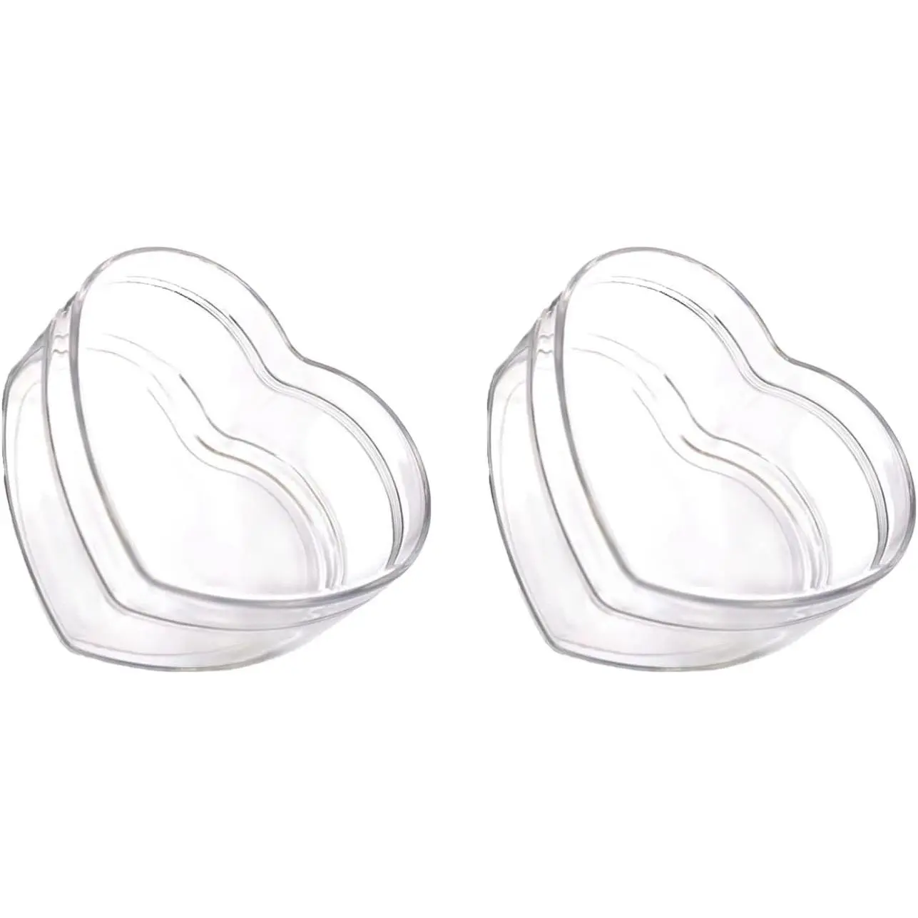 2PCS Smooth Transparent Heart-Shaped Acrylic Box with Lid, Small Plastic Storage Organizer for Jewelry, Gift, Party & Wedding Supplies (Candy, Sugar Display Container)