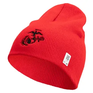 US Marine Corps Seal Symbol Embroidered 8 Inch Short Beanie Made in USA