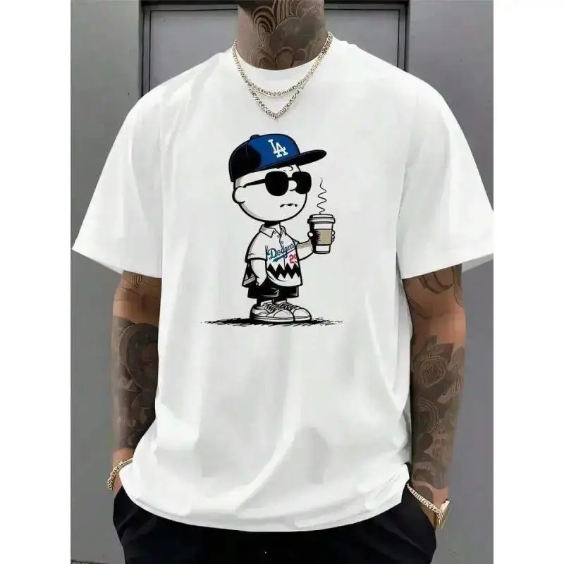 [ 100%Cotton]1pc Dodgers LA High Five Baseball T-Shirt |         180g Pure Cotton Casual Sport Tee Men's Short-sleeve T-shirts