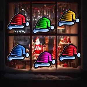 6 in 1 Christmas Santa Hats Infinity String Light Set 3D Indoor LED Decor for Windows & Christmas Tree Gift Ornaments