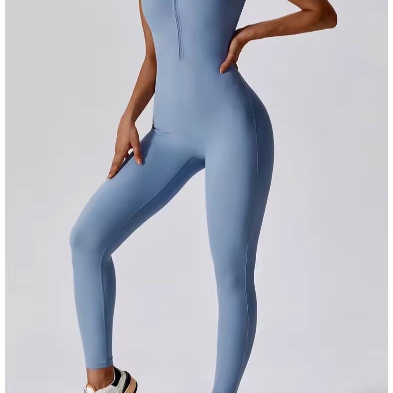 Yoga Set Women's Jumpsuits One-Piece Suit with Zipper Short Sleeve, Fitness Bodysuit, and Tracksuit for Workout