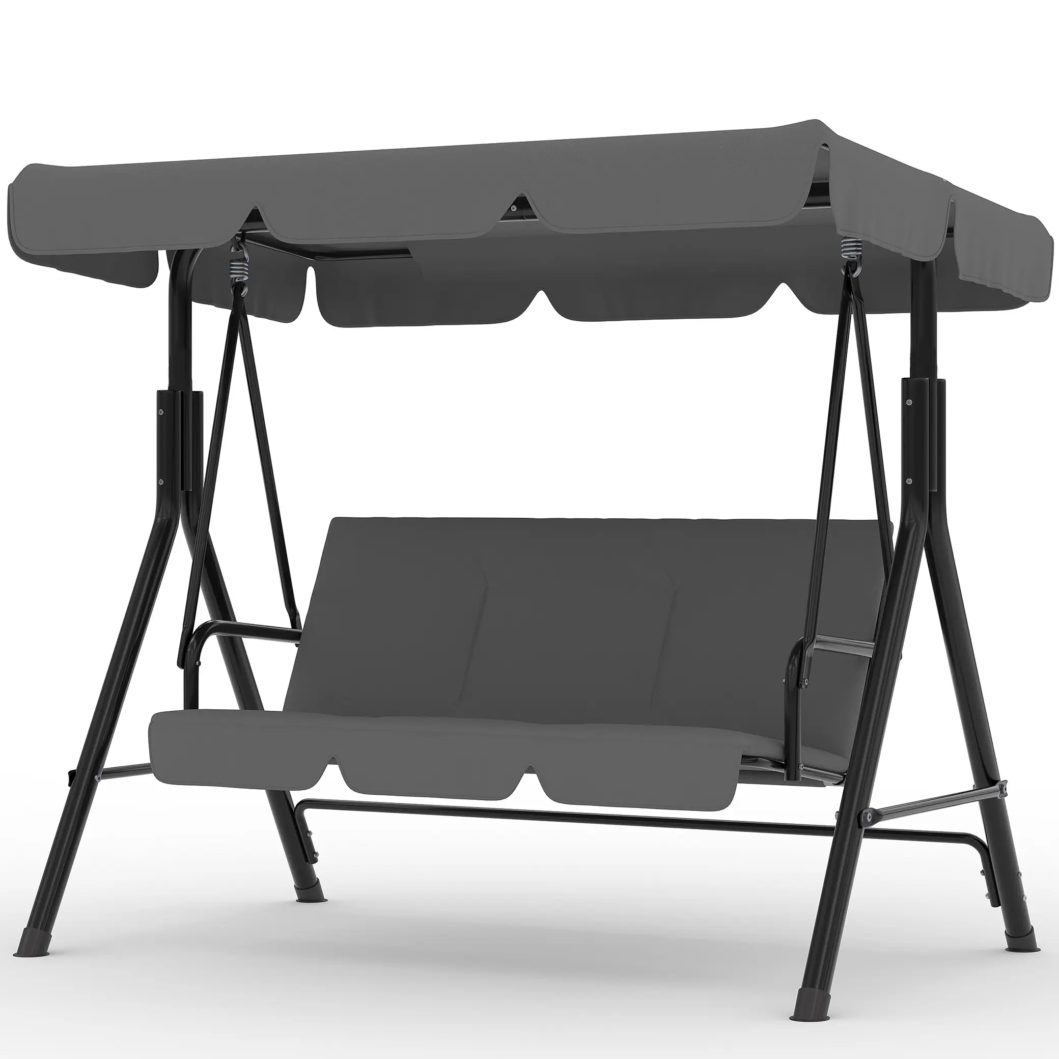 Garvee Outdoor Porch Swing with Adjustable Canopy, 3-Seat Patio Swing Chair with Stand, Heavy Duty Outdoor Swing for Adults, Metal Frame Patio Swing for Garden, Backyard & Poolside