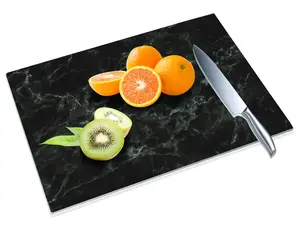 Tempered Glass Cutting Board for Kitchen, 16"x12" Black Marble Pattern Glass Cutting Board, Glass Chopping Board with Rubber Non Slip Feet, Heat Resistant, Shatter Resistant, Dishwasher Safe