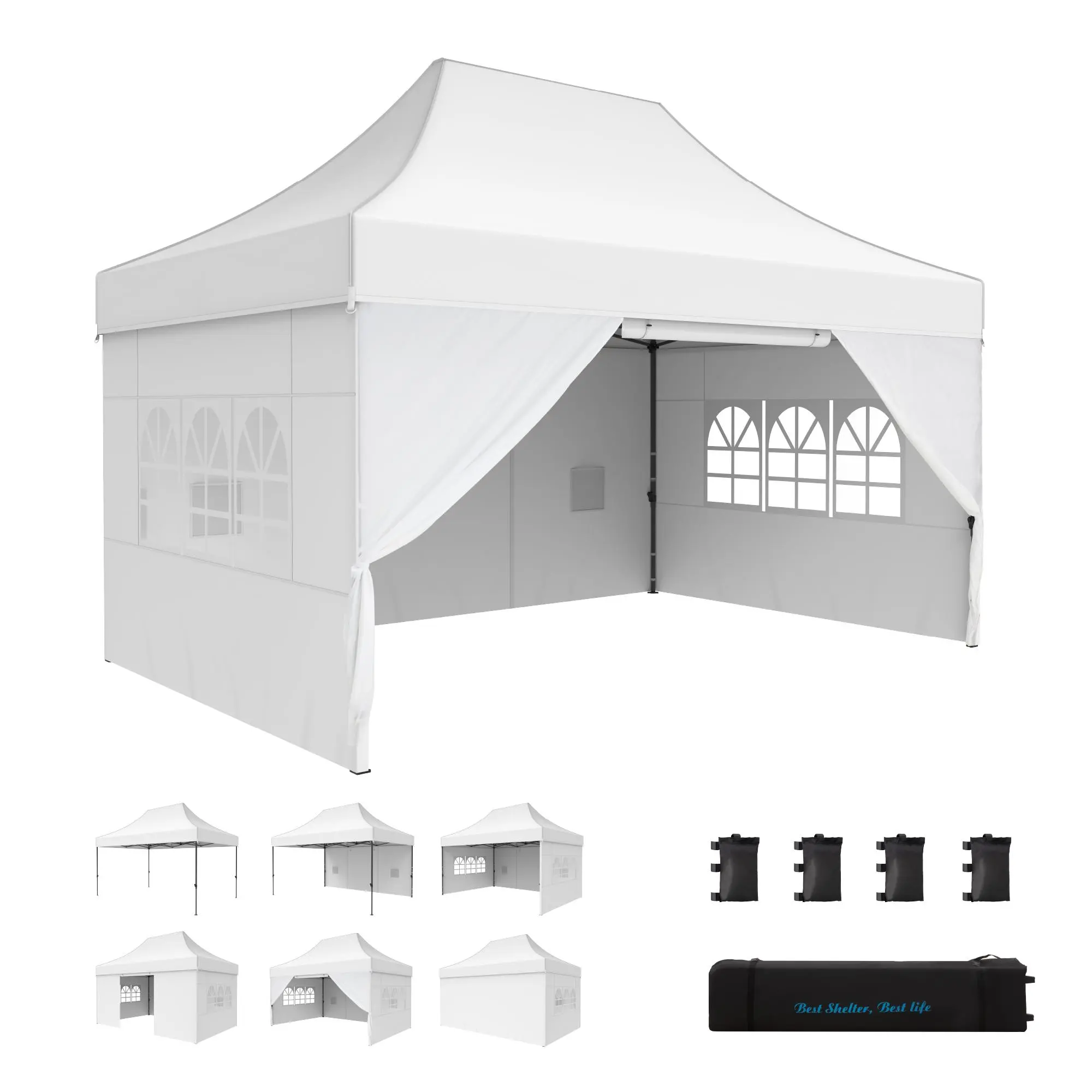 PHIVILLA Commercial Canopy Tent Ez Up with Sidewalls Sun Shade & Waterproof Protection for Outdoor Events, Weddings, and Parties