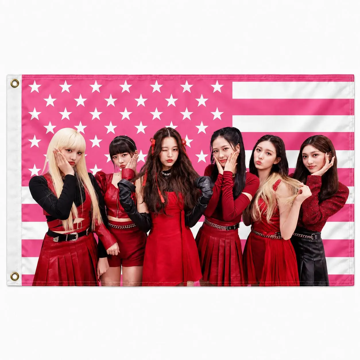IVE Kpop Pink American Flag 3x5 Ft, Girl Group Idol Polyester Wall Banner with Brass Grommets, Concert Fan Room Decor, College Dorm Bedroom Party Backdrop Wall Art, Cute Music Lover Gift for IVE Fans USA