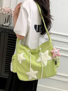 Women's Casual Crossbody Bag, University Style Striped Design, Adjustable Wide Shoulder Strap, Large Capacity Commuter Tote, ///