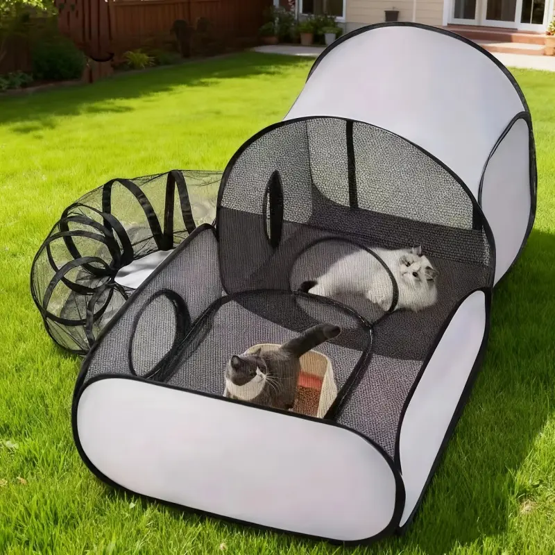 A Versatile Cat Kitty Kittens Playpen That Features a 360-Degree Tunnel, Made from Soft And Breathable Mesh. It Requires No Assembly And Can Be Set Up in One Second. Comes with a Storage Bag
