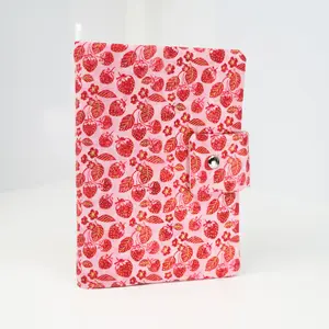 Strawberry Bunny A5 Fabric Journal Cover – Handmade Quilted Refillable Diary Sleeve – Limited Edition Gift for Stationery Lovers