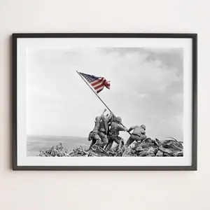 [UNFRAMED POSTER] Colorized WWII Print: Raising The Flag On Iwo Jima | Fine Art Print Vintage Photography Wall Art Gift For Veteran Patriotic USA History WW2
