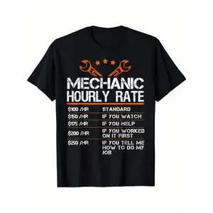 Men's Oversized Classic Soft Polyester Short-Sleeve Casual Round Neck Menswear Sports Top - Summer Funny Mechanic Hourly Rate Auto Repair Labor T-Shirt