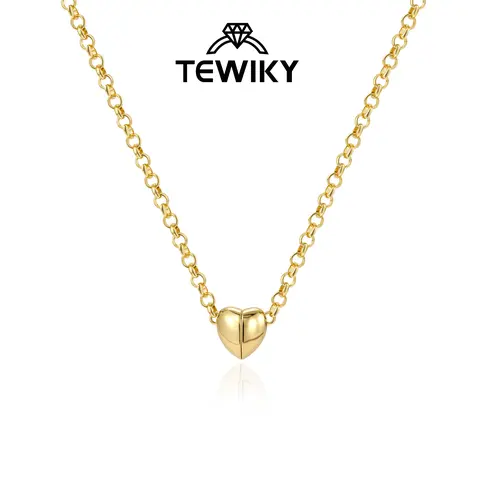 TEWIKY Women's Short Golden Heart Pendant Necklace with Magnetic Clasp, Dainty Layer Stacking Initials Choker, Hypoallergenic Gentle Wear Metal Coating Jewelry with Quick On/Off, Love Heart Gift for Black Friday