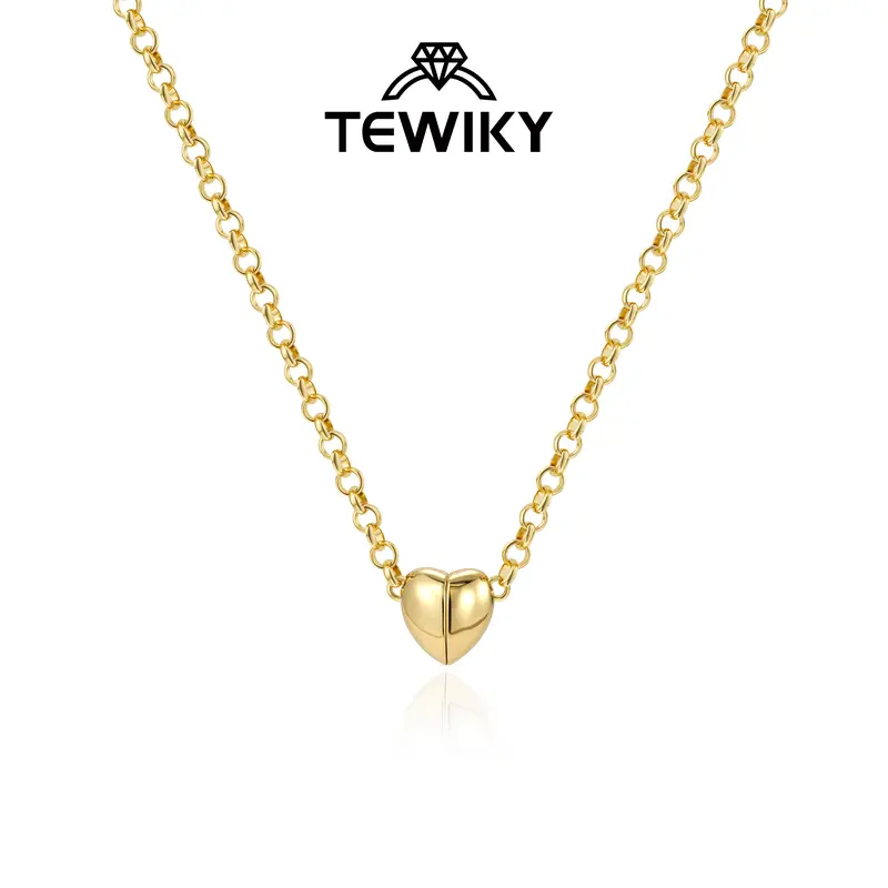 TEWIKY Women's Short Golden Heart Pendant Necklace with Magnetic Clasp, Dainty Layer Stacking Initials Choker, Hypoallergenic Gentle Wear Metal Coating Jewelry with Quick On/Off, Love Heart Gift for Black Friday