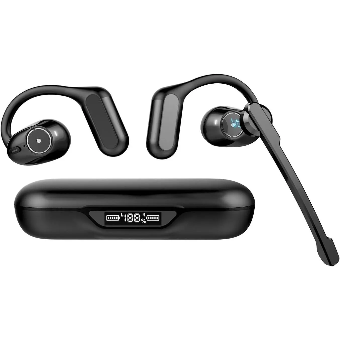Bluetooth Open Ear Headset with Mic Open Ear Headphones w/Detachable Boom Mic, Bluetooth 5.4 Headset w/Noise Canceling Microphone, True Wireless Earbuds w/Charging Case for Working, Lightweight & Mute, Multipoint Connection