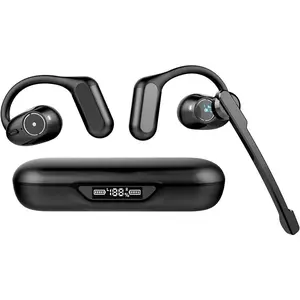 Bluetooth Open Ear Headset with Mic Open Ear Headphones w/Detachable Boom Mic, Bluetooth 5.4 Headset w/Noise Canceling Microphone, True Wireless Earbuds w/Charging Case for Working, Lightweight & Mute, Multipoint Connection