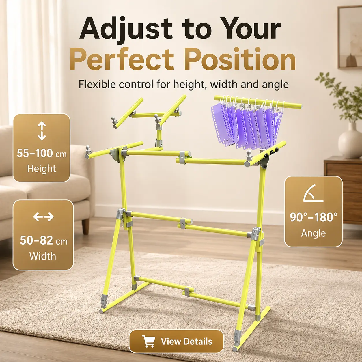 2-in-1 Adjustable Aluminum Alloy Cross Stitch Stand – Floor & Bed Use, Height 21.65–39.37 inches (55–100cm), Angle 90–180°, Width 19.69–32.28 inches (50–82cm), Heavy Duty Embroidery Frame for Chair, Sofa, or Bed