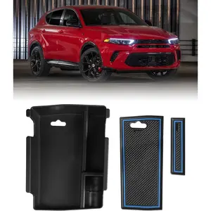 Center Console Organizer for Dodge Hornet 2023 2024, Jeep Compass 2022-2024 Armrest Storage Box Accessories with Blue and Black Mats Black