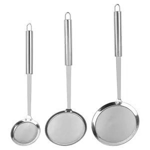 3 Pack Fine Mesh Skimmer Spoon Slotted Spoon Stainless Steel Hot Pot Fat Strainer Metal Food Strainer for Separation of the Floating Foam, Fat, Grease, Kitchen Cooking Mesh Food Strainers