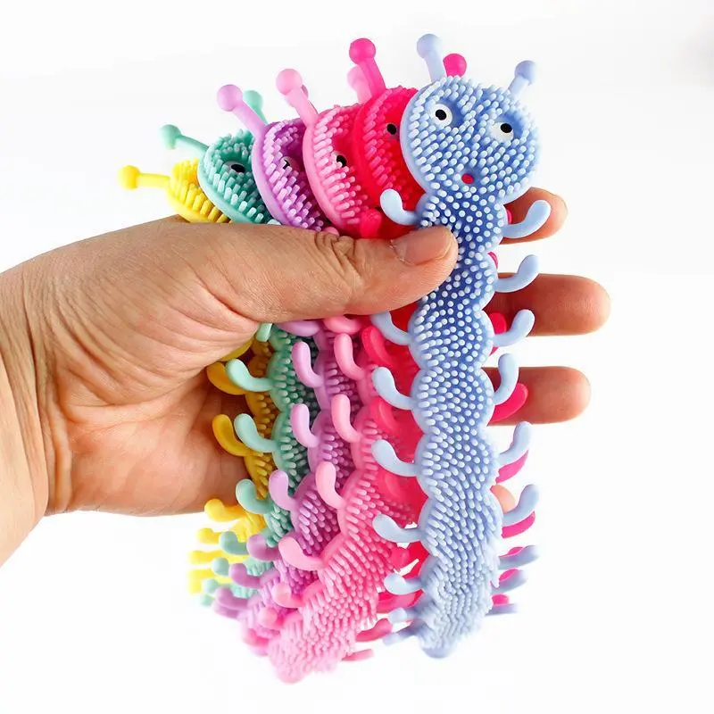 Caterpillar Stretchy String Rainbow Bracelet Sensory Toys Stress Relief Burr Fidget Toys Party Favors for Kids Anxiety Relief