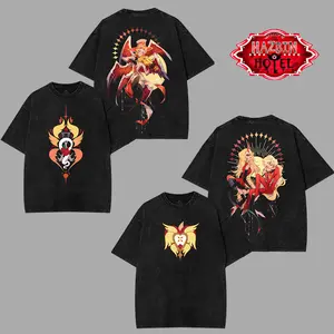 Charlie x Lucifer Hazbin Hotel Wash T-Shirt,Hazbin Washed Shirt, Comic Shirt, TV Show Shirt graphic tees Menswear Top Cotton Fabric lover streetwear