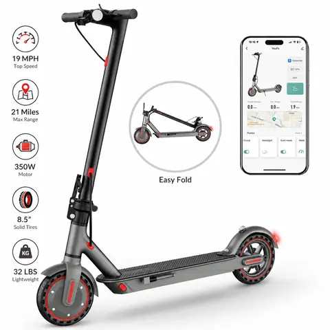 Adult Electric High Speed Scooter - 350W Powerful Motor, 19MPH Adjustable Top Speed, 21mi Range, 36V 7.8Ah Lithium Battery, Portable Folding Commuting E-Scooter for Adults with App Control, Adjustable Handlebar, Anti-Puncture Tire, Dual Brakes