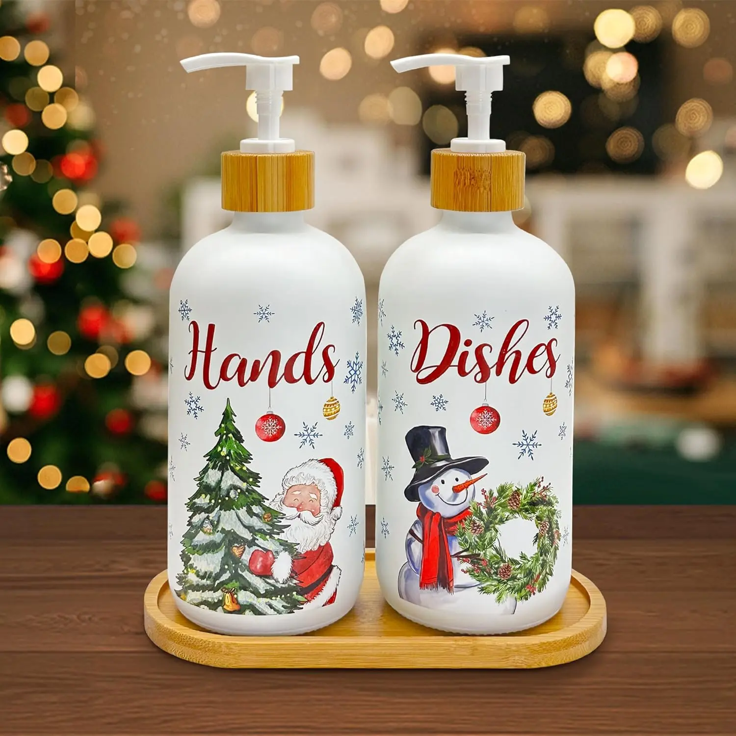 Christmas Soap Dispenser,Christmas Kitchen Decor,Christmas Snowman Satan Glass Soap Dispenser for Kitchen Countertop, Christmas Decorations, with Pump