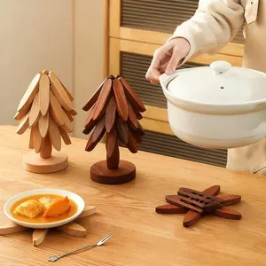 Natural Tree Trivet Set – Heat Resistant Foldable Design, 4 Wooden Trivets & 1 Stand, Durable High Quality Solid Wood – Perfect for Hot Dishes, Pots, Bowls, Teapots, Kitchenware & Tableware Coasters