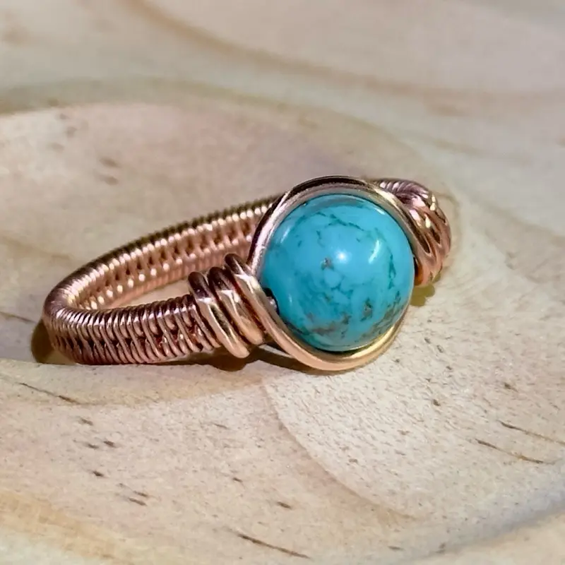 Copper and Turquoise Dyed Howlite Ring - Durable and Stylish Jewelry