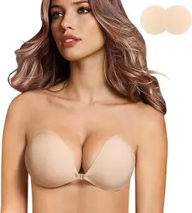 queensecret Adhesive Bra, Push up Strapless Self Adhesive Bra, Invisible Silicone Bra for Backless Dress Sticky Bra Pushup Lift Bra for Women Womenswear Comfort straplessbra