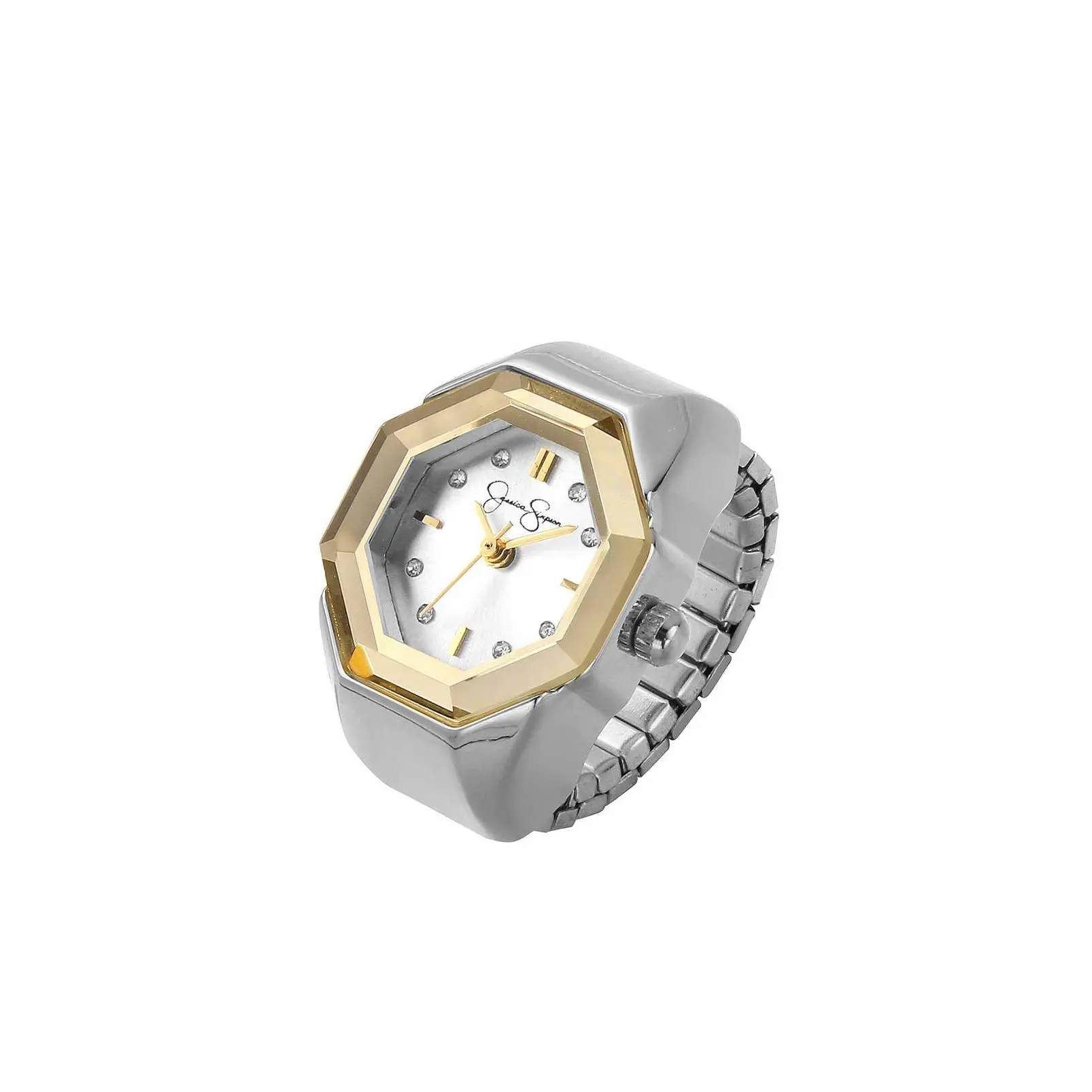 Faceted Bezel Crystal Ring Watch in Silver