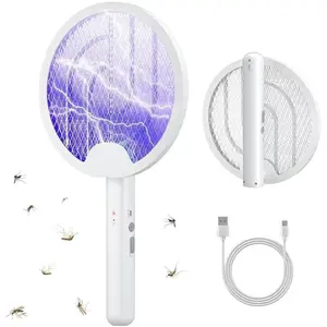 Electric Fly Swatter Racket - 2 in 1 Smart Bug Zapper with USB Rechargeable Base Motor for Efficient Operation 3-layer Mesh USB Cable for Indoor and Outdoor Use Household Items Appliances Mosquito Trap Mosquito Repellent