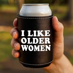Funny Leather Can Cooler, Outdoor, Portable, Travel, Lightweight, I Like Older Women Design, Insulated Beverage Carrier for Standard Cans, Drinkware, Ideal Gift for Him & Her