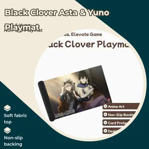 Japanime Games Black Clover Asta & Yuno Officially Licensed 24"x14" Playmat Non-Slip Anime Art Mousepad for TCGs & Desktop Use Soft Fabric Top & Rubber Backing