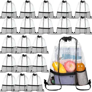 20 Pack Clear Drawstring Bags Bulk Stadium Approved Clear Drawstring Backpack for Sport Events Concerts Travel Beach