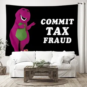 Barney Commit Tax Fraud Meme Tapestry, Cool Stuff for Your Room Dorm, Funny Tapestry and Flags for College Dorm Room, Teen Boy Room Decor for Guys, Youth Poster Tapestry, 79×58 Inches for Teen Boys