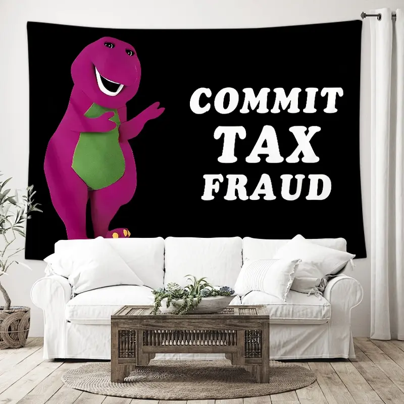 Barney Commit Tax Fraud Meme Tapestry, Cool Stuff for Your Room Dorm, Funny Tapestry and Flags for College Dorm Room, Teen Boy Room Decor for Guys, Youth Poster Tapestry, 79×58 Inches for Teen Boys