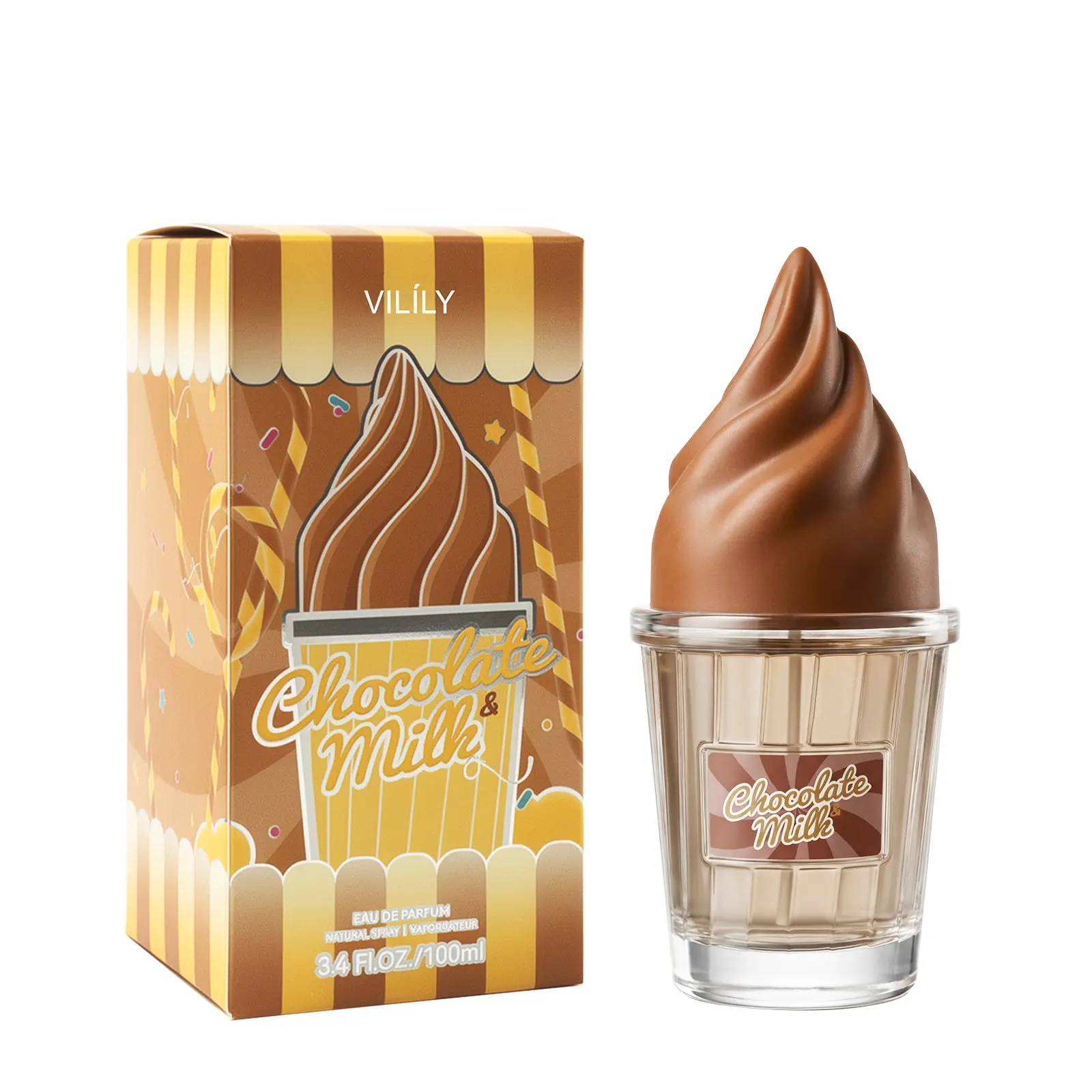 Chocolate & Milk Unisex Perfume 100ML, Glass Ice Cream Shaped Bottle, Gourmet Scent with Chocolate, Cocoa Bean & Musk Notes, Long Lasting Eau De Toilette