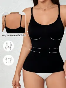 Women's Tight-Fitting Compression Sports Shapewear Spaghetti Strap Vest Tank Top, Waist Cinching Backless Design, Comfortable and Stylish Workout Wear