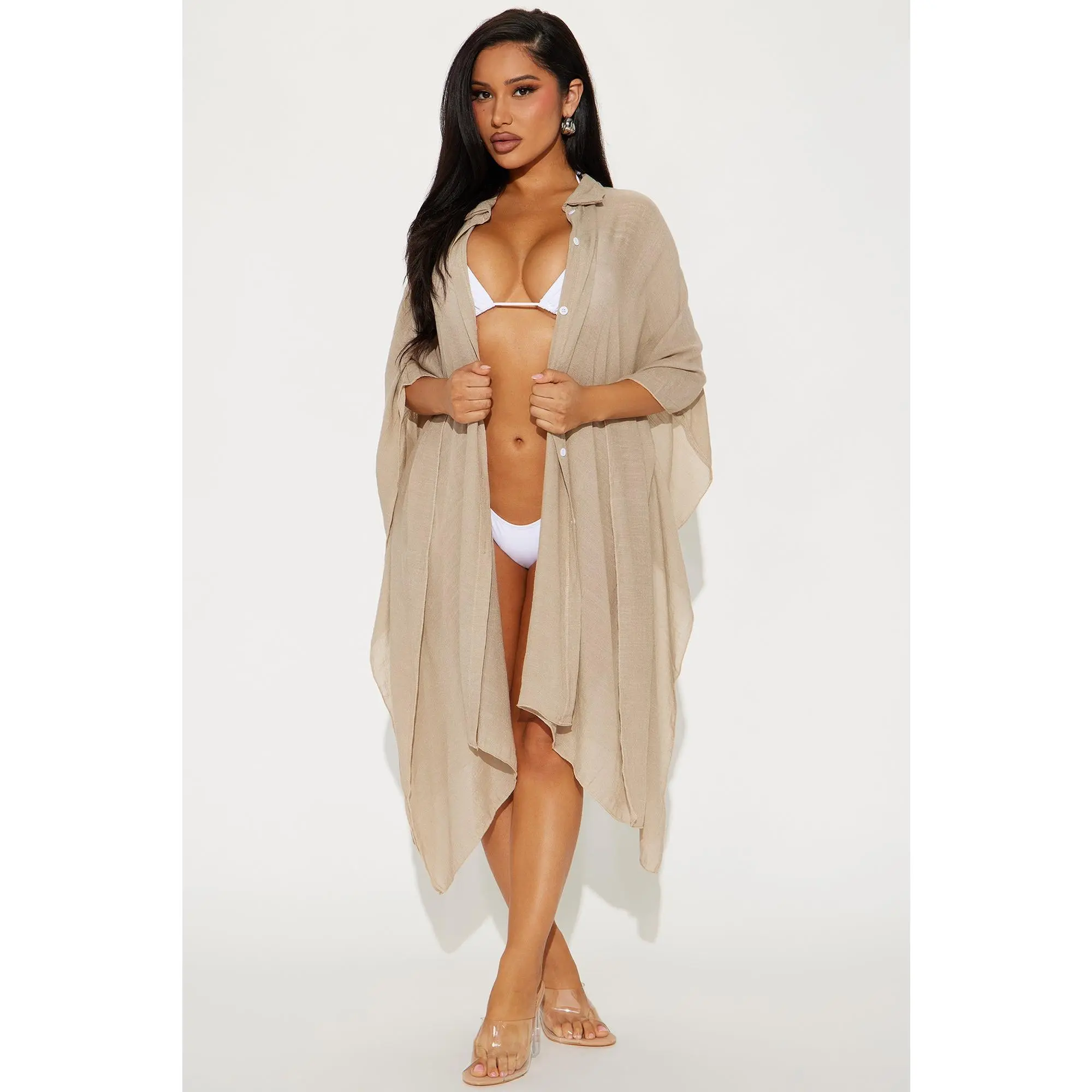 Megan Swim Cover Up Kimono - Taupe