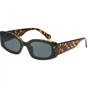 FEISEDY Retro Rectangle Sunglasses Women Men Vintage 90s Small Glasses Thick Narrow Fashion Y2K Plastic Glasses B2462