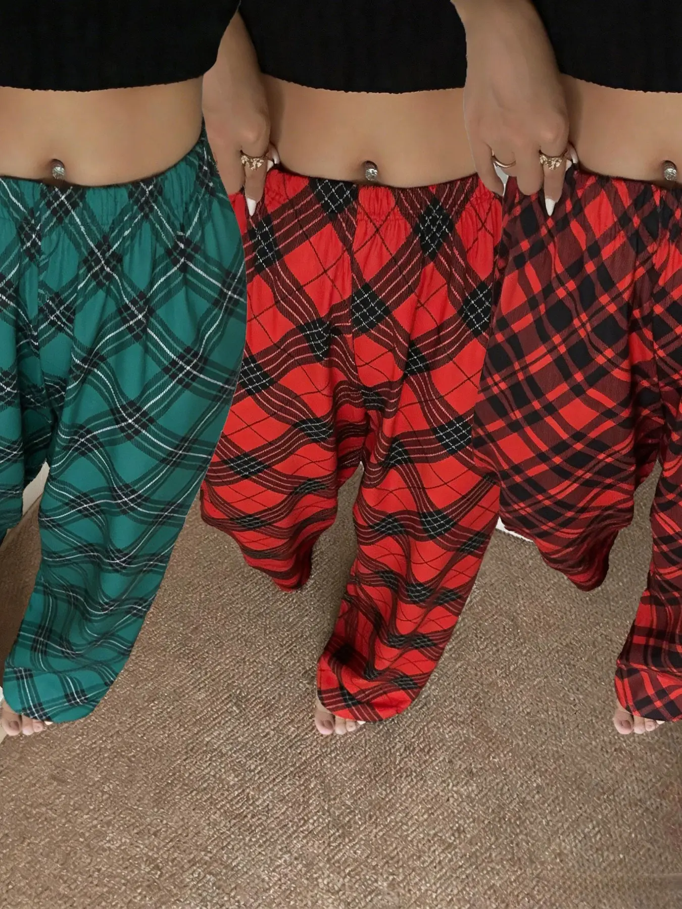 Women's Plaid Christmas Print Long Pants Set, Casual Loose Fit High Waist Sleepwear, Plus Size Ladies Loungewear for All Seasons, Pajama Set