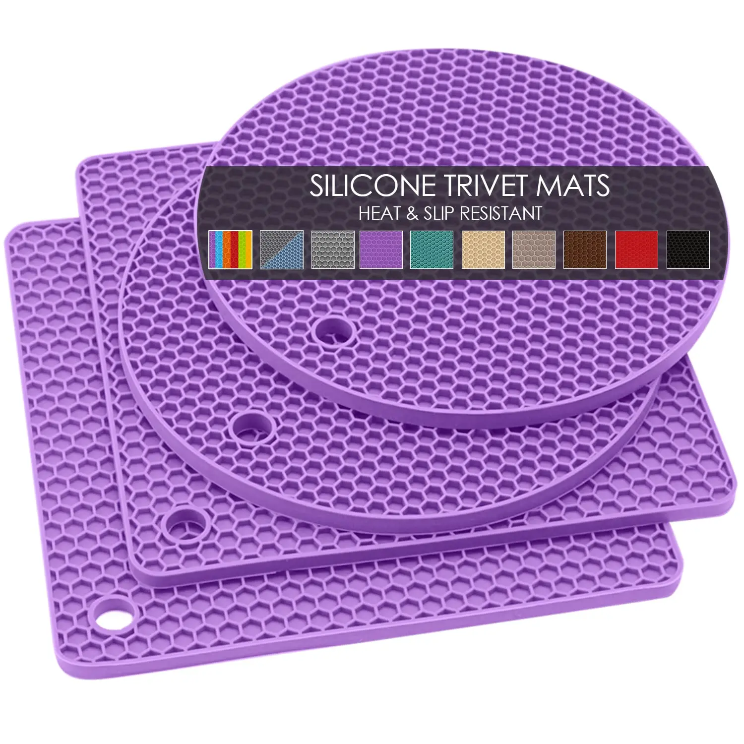 Silicone Trivet For Hot Dishes  4 Pack Purple Heat Resistant Pads Pot Holders Kitchen Counter Non-slip Trivets Pots And Pans Small Dish Drying Mat & Spoon Rest