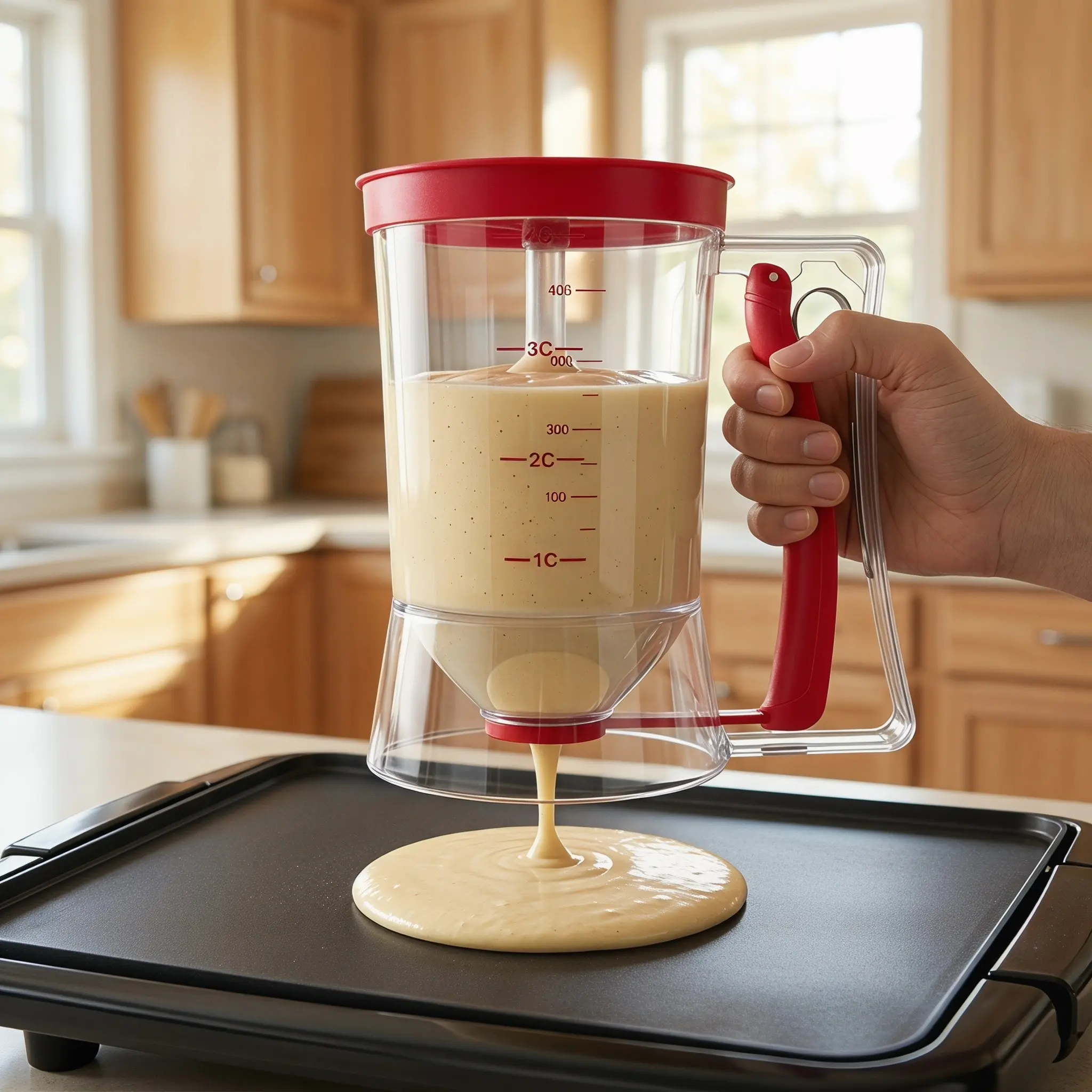 Press-Release Batter Separator, One-Touch Liquid Release No Spills, Essential for Pancakes and Muffins, Must-Have for Baking Enthusiasts