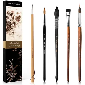 Fuumuui Professional Mixed Media Brush Set: 5 Specialized Shapes for Fine Detail & Washes