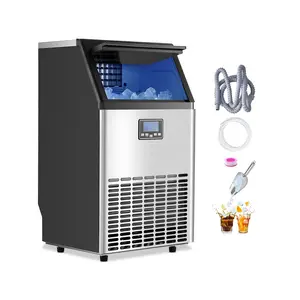 VEVOR Commercial Ice Maker Machine with 2 Water Inlets, 100lbs/24H Ice Maker with 33lbs Storage Bin, 45 Ice Cubes in 15 Mins, LED Digital Display Freestanding & Self-Cleaning for Bar Office Restaurant
