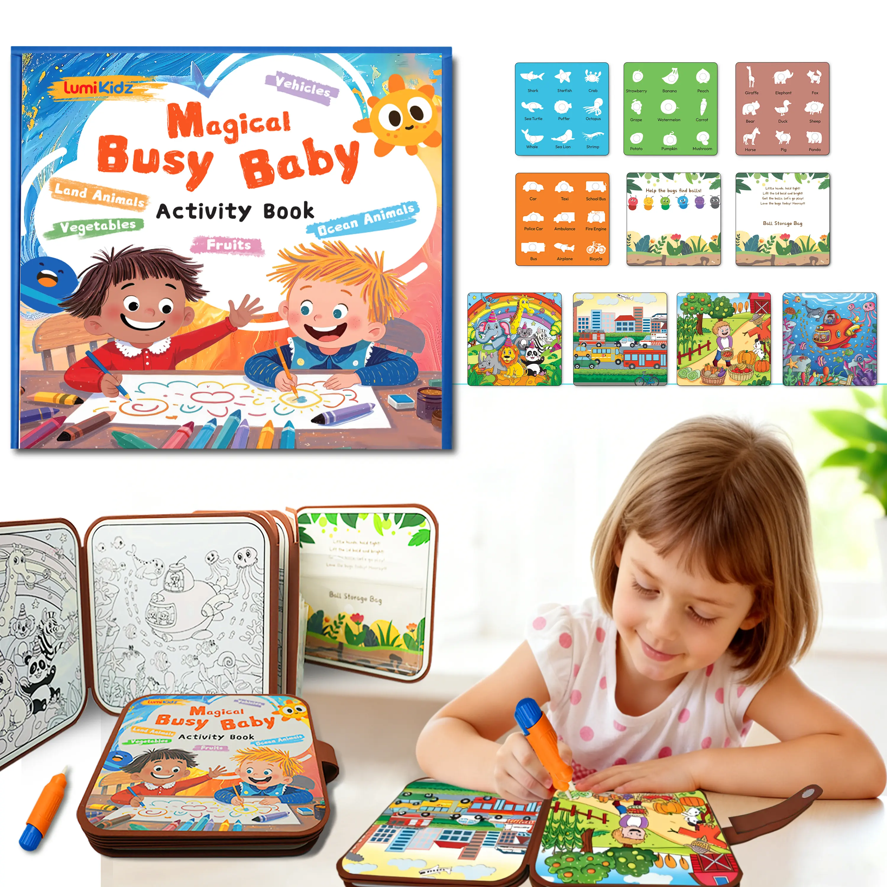 Mess-Free Magic Water Drawing Book, Reusable Coloring Pad with No Ink or Paint, Just Use Water to Draw. Portable Educational & Paper Craft Toy, Ideal Quiet Travel Play for Car & Plane Rides, Wonderful Birthday Gift for Toddler Deals for You Days