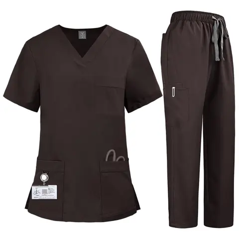 Uniforms Women Healthcare Uniform Medical Scrubs Set Solid Vneck Nurse Beauty Salon Workwear Clinical Scrubs Top Pants Sets Spa Doctor Nursing Clinical Suit Womenswear