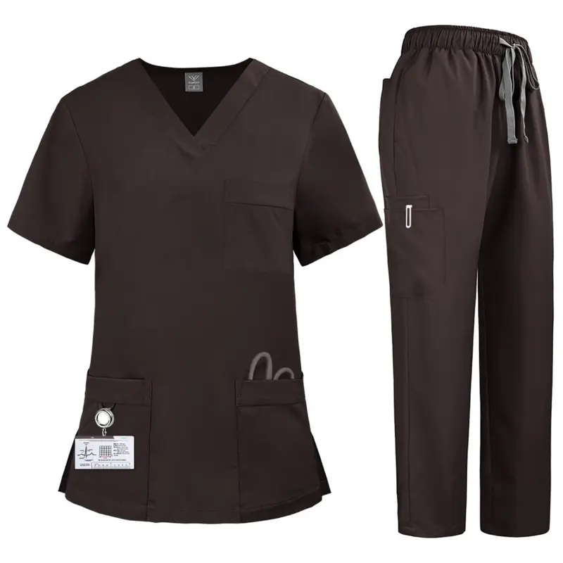 Uniforms Women Healthcare Uniform Medical Scrubs Set Solid Vneck Nurse Beauty Salon Workwear Clinical Scrubs Top Pants Sets Spa Doctor Nursing Clinical Suit Womenswear